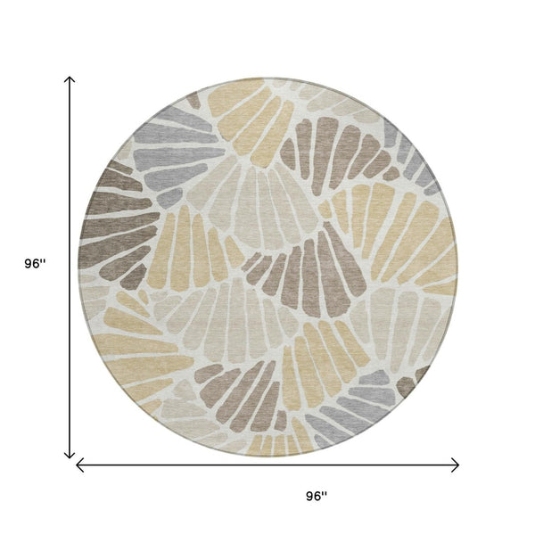 HomeRoots 8' Round Floral Washable Area Rug in Beige, Gold & Brown – Perfect for Indoor & Outdoor Use! 689885