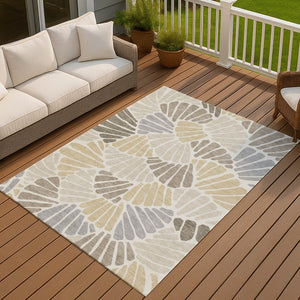 HomeRoots 9' X 12' Washable Beige, Gold, and Brown Floral Area Rug - Durable Indoor/Outdoor Design for Any Space 689887