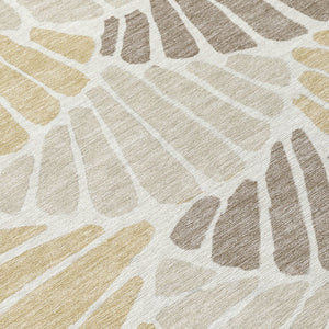 HomeRoots 9' X 12' Washable Beige, Gold, and Brown Floral Area Rug - Durable Indoor/Outdoor Design for Any Space 689887