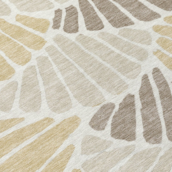 HomeRoots 9' X 12' Washable Beige, Gold, and Brown Floral Area Rug - Durable Indoor/Outdoor Design for Any Space 689887