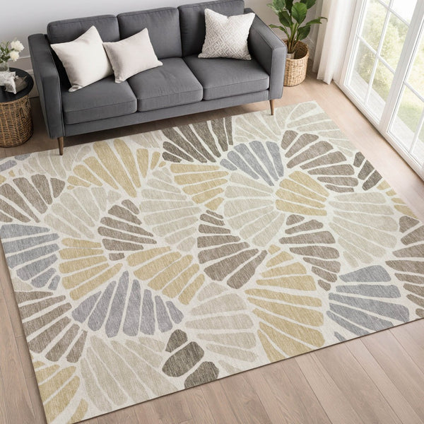 HomeRoots 10' Elegant Floral Beige Gold & Brown Washable Area Rug - Perfect for Indoor & Outdoor Use! 689888