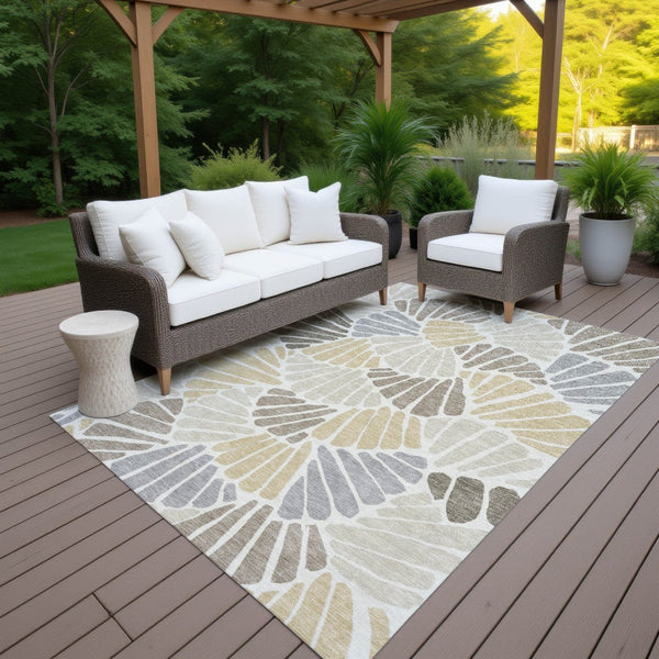 HomeRoots 10' Elegant Floral Beige Gold & Brown Washable Area Rug - Perfect for Indoor & Outdoor Use! 689888