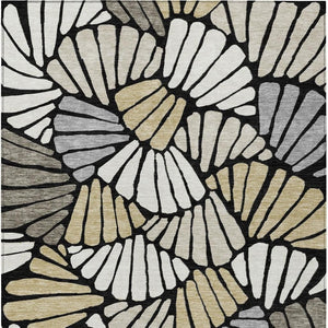 HomeRoots 5' X 8' Black Ivory Gold Floral Area Rug - Stylish, Washable, Indoor & Outdoor Versatile Design! 689890
