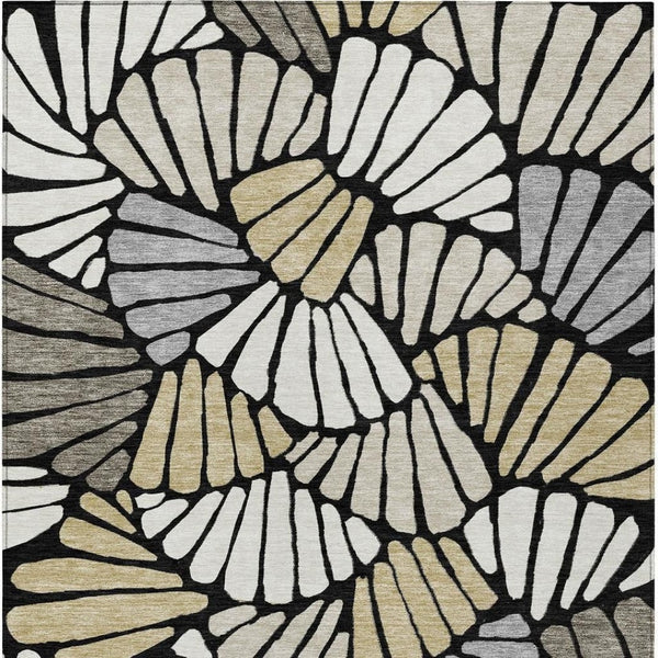 HomeRoots 5' X 8' Black Ivory Gold Floral Area Rug - Stylish, Washable, Indoor & Outdoor Versatile Design! 689890