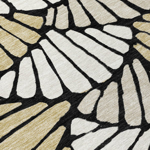 HomeRoots 8' Black Ivory and Gold Round Floral Area Rug - Washable, Durable, Stylish for Indoor & Outdoor Use 689891