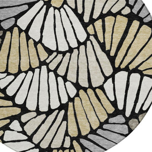 HomeRoots 8' Black Ivory and Gold Round Floral Area Rug - Washable, Durable, Stylish for Indoor & Outdoor Use 689891