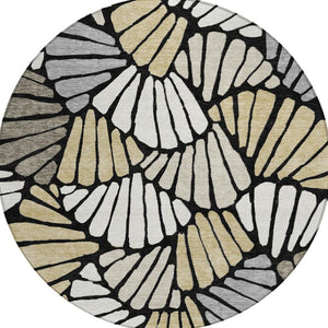 HomeRoots 8' Black Ivory and Gold Round Floral Area Rug - Washable, Durable, Stylish for Indoor & Outdoor Use 689891