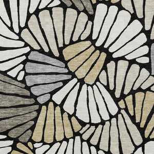 HomeRoots 8' X 10' Elegant Black Ivory Gold Floral Indoor Outdoor Area Rug - Durable, Washable, Versatile Design 689892