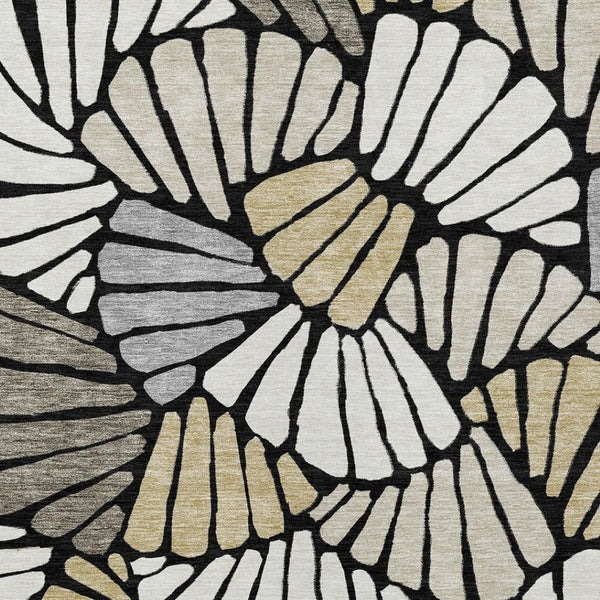 HomeRoots 8' X 10' Elegant Black Ivory Gold Floral Indoor Outdoor Area Rug - Durable, Washable, Versatile Design 689892