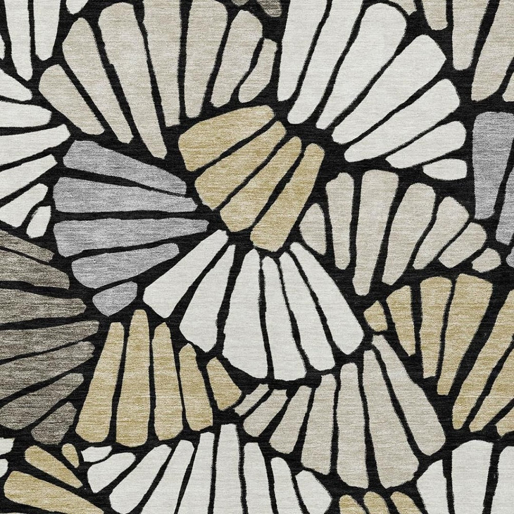 HomeRoots 9' X 12' Stylish Black Ivory Gold Floral Washable Area Rug for Indoor & Outdoor Use, Durable & Versatile 689893