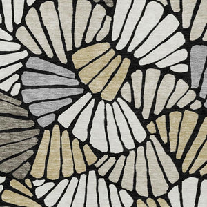 HomeRoots 9' X 12' Stylish Black Ivory Gold Floral Washable Area Rug for Indoor & Outdoor Use, Durable & Versatile 689893