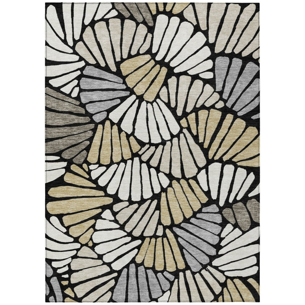 HomeRoots 9' X 12' Stylish Black Ivory Gold Floral Washable Area Rug for Indoor & Outdoor Use, Durable & Versatile 689893