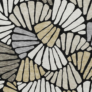 HomeRoots 10' Washable Black, Ivory & Gold Floral Area Rug - Elegant Indoor/Outdoor Design for Versatile Spaces 689894