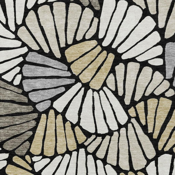 HomeRoots 10' Washable Black, Ivory & Gold Floral Area Rug - Elegant Indoor/Outdoor Design for Versatile Spaces 689894