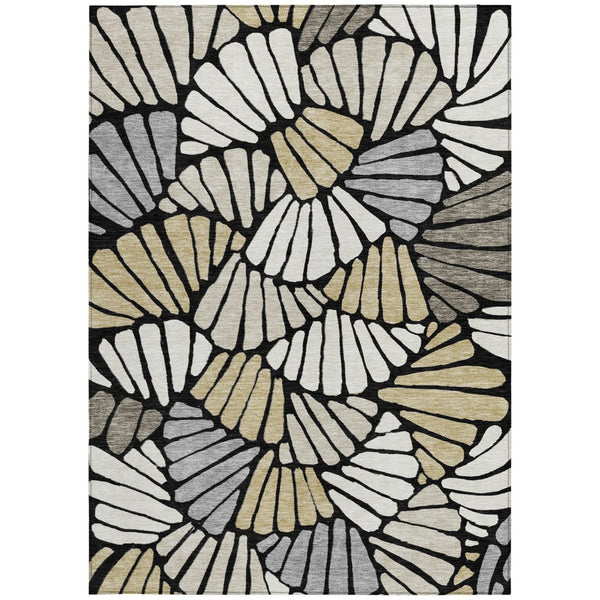 HomeRoots 10' Washable Black, Ivory & Gold Floral Area Rug - Elegant Indoor/Outdoor Design for Versatile Spaces 689894
