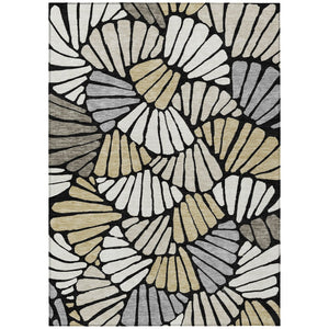 HomeRoots 10' Washable Black, Ivory & Gold Floral Area Rug - Elegant Indoor/Outdoor Design for Versatile Spaces 689894