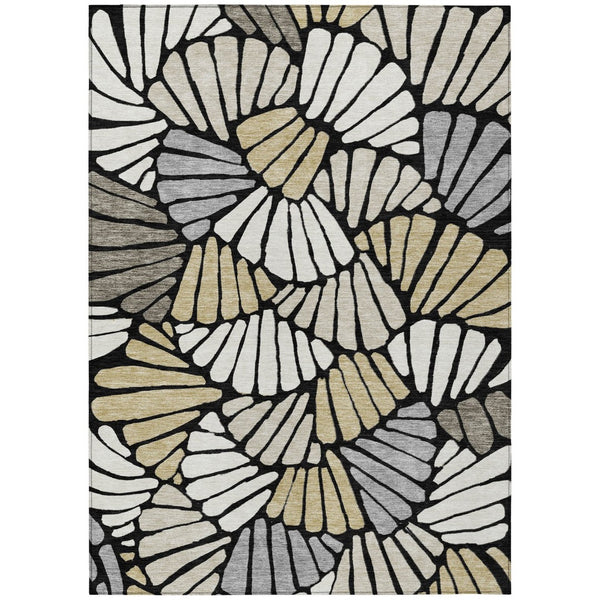 HomeRoots 10' Washable Black, Ivory & Gold Floral Area Rug - Elegant Indoor/Outdoor Design for Versatile Spaces 689894