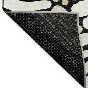 HomeRoots 10' Washable Black, Ivory & Gold Floral Area Rug - Elegant Indoor/Outdoor Design for Versatile Spaces 689894
