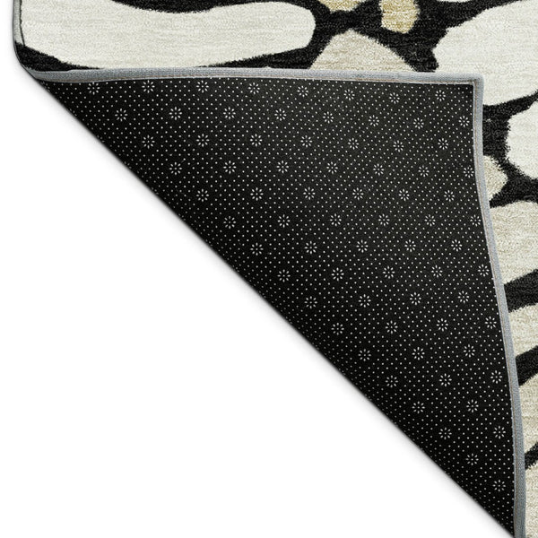 HomeRoots 10' Washable Black, Ivory & Gold Floral Area Rug - Elegant Indoor/Outdoor Design for Versatile Spaces 689894