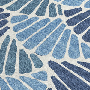 HomeRoots 5' Blue Gold Ivory Floral Area Rug - Washable, Durable & Versatile for Indoor/Outdoor Use! 689896