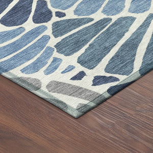 HomeRoots 8' Blue Gold Ivory Round Floral Area Rug - Durable, Washable, Ideal for Indoor & Outdoor Spaces 689897