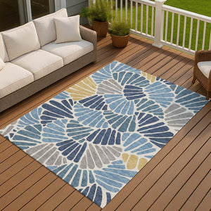 HomeRoots 9' Blue Gold and Ivory Floral Washable Area Rug - Durable, Stylish Indoor/Outdoor Design for Any Space 689899