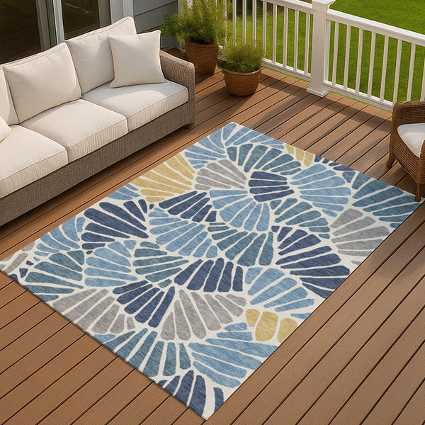 HomeRoots 9' Blue Gold and Ivory Floral Washable Area Rug - Durable, Stylish Indoor/Outdoor Design for Any Space 689899