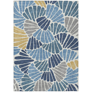 HomeRoots 9' Blue Gold and Ivory Floral Washable Area Rug - Durable, Stylish Indoor/Outdoor Design for Any Space 689899