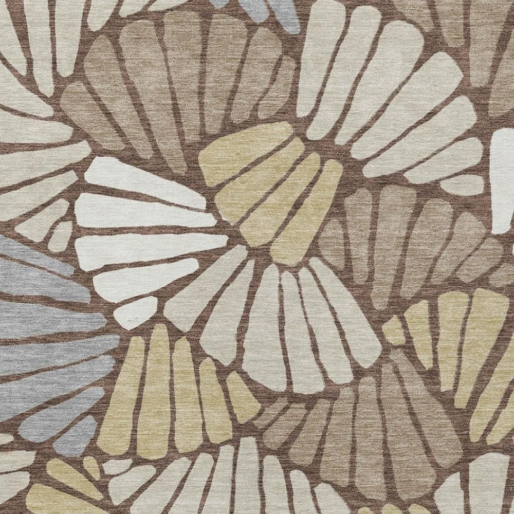 HomeRoots 5' X 8' Elegant Chocolate, Gold & Gray Floral Washable Area Rug for Indoor & Outdoor Spaces 689902