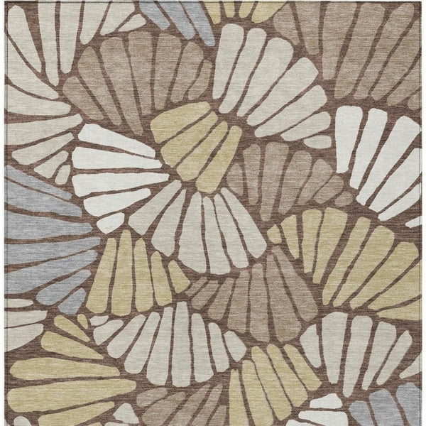 HomeRoots 5' X 8' Elegant Chocolate, Gold & Gray Floral Washable Area Rug for Indoor & Outdoor Spaces 689902