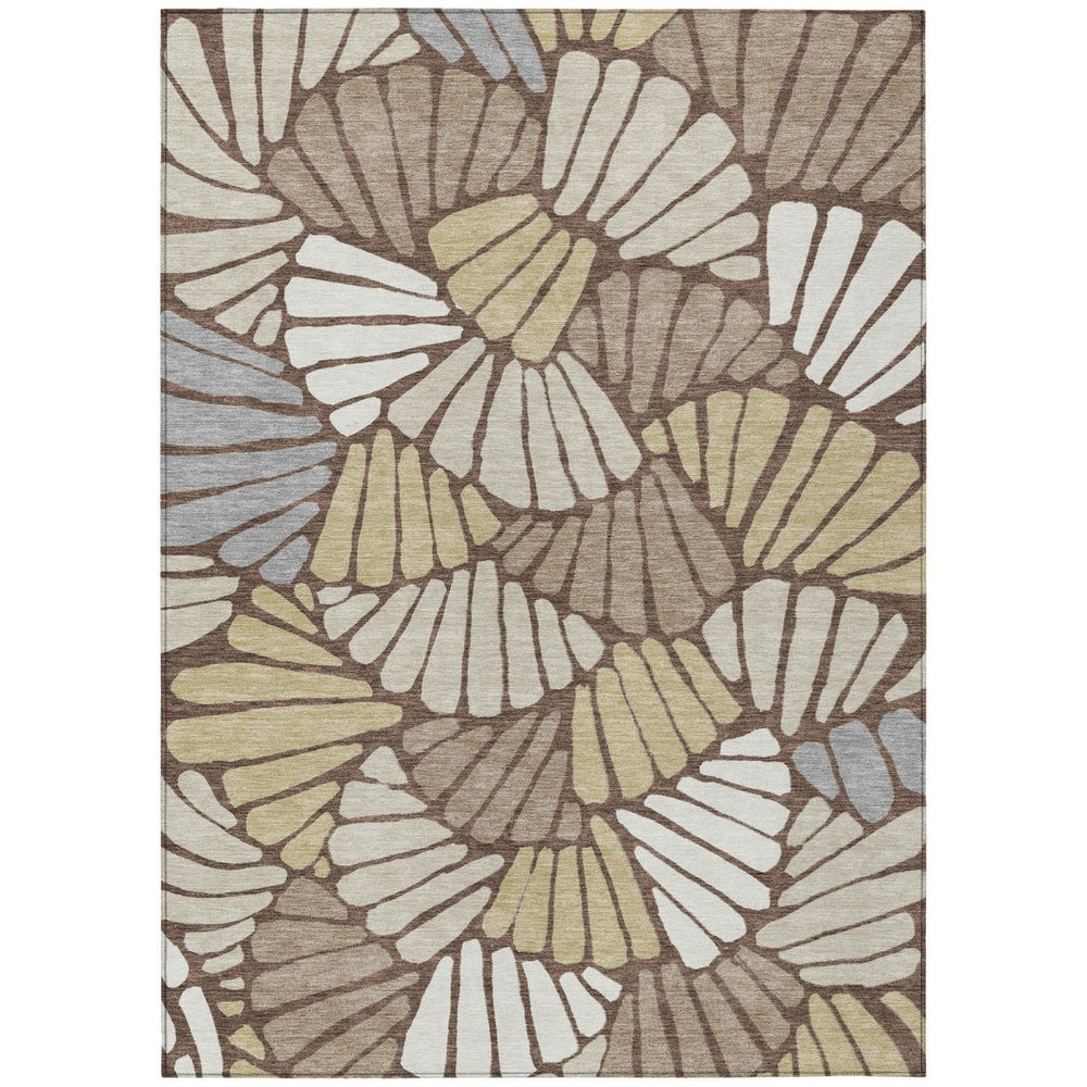 HomeRoots 5' X 8' Elegant Chocolate, Gold & Gray Floral Washable Area Rug for Indoor & Outdoor Spaces 689902