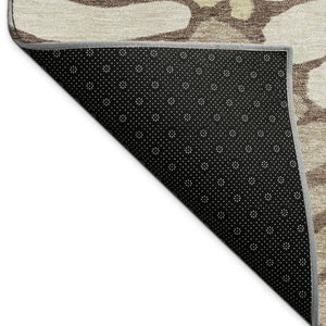HomeRoots 8' Round Floral Area Rug in Chocolate, Gold & Gray - Stylish, Washable, Indoor/Outdoor Use, Durable Design 689903