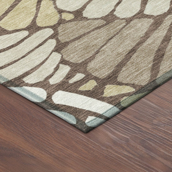 HomeRoots 8' Round Floral Area Rug in Chocolate, Gold & Gray - Stylish, Washable, Indoor/Outdoor Use, Durable Design 689903