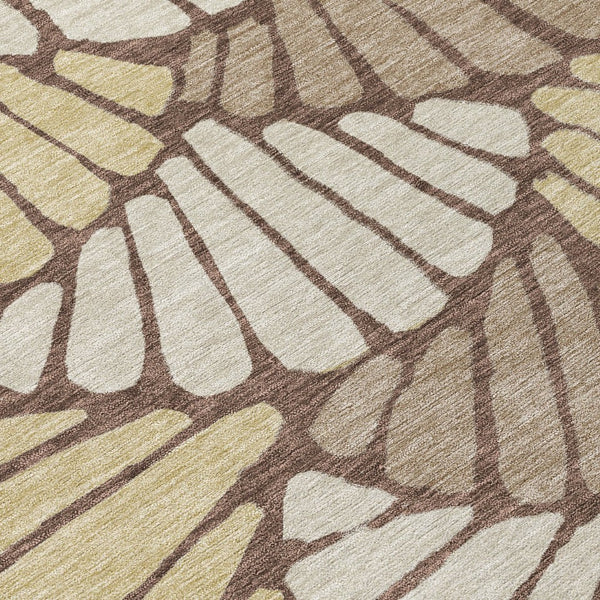 HomeRoots 8' Round Floral Area Rug in Chocolate, Gold & Gray - Stylish, Washable, Indoor/Outdoor Use, Durable Design 689903