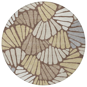 HomeRoots 8' Round Floral Area Rug in Chocolate, Gold & Gray - Stylish, Washable, Indoor/Outdoor Use, Durable Design 689903