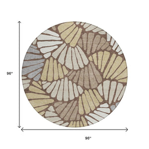 HomeRoots 8' Round Floral Area Rug in Chocolate, Gold & Gray - Stylish, Washable, Indoor/Outdoor Use, Durable Design 689903