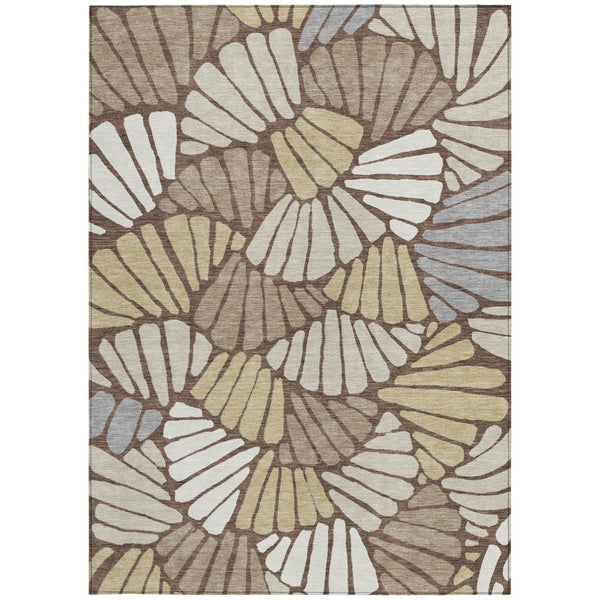 HomeRoots 8' X 10' Elegant Floral Washable Area Rug in Chocolate, Gold & Gray—Durable for Indoor/Outdoor Use! 689904
