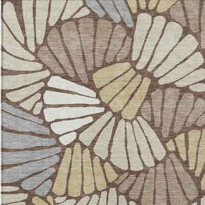 HomeRoots 9' Chocolate, Gold & Gray Floral Area Rug – Washable, Durable, Indoor/Outdoor Design for Any Space 689905