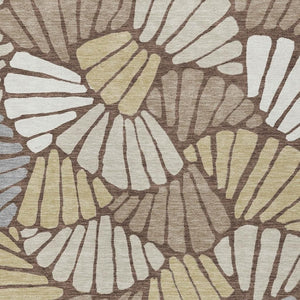 HomeRoots 10' X 14' Elegant Chocolate Gold Gray Floral Washable Rug - Durable, Stylish, Indoor/Outdoor Comfort 689906