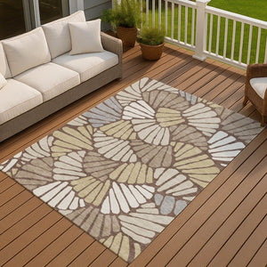 HomeRoots 10' X 14' Elegant Chocolate Gold Gray Floral Washable Rug - Durable, Stylish, Indoor/Outdoor Comfort 689906