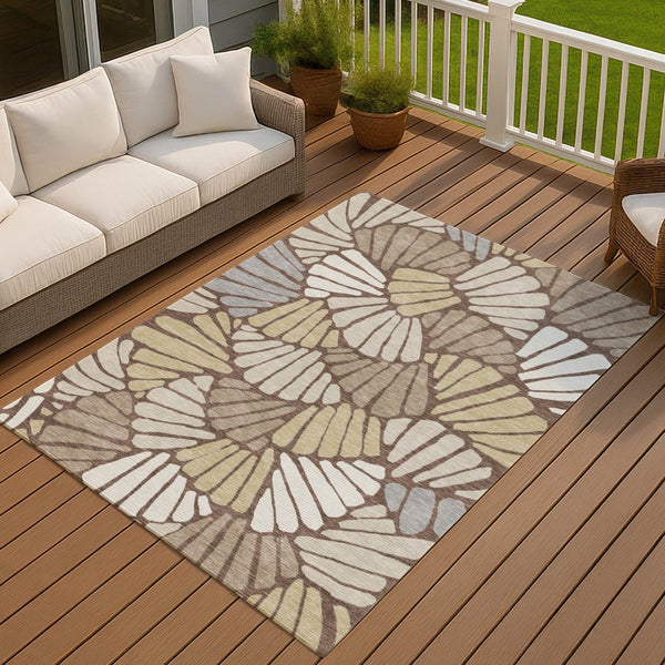 HomeRoots 10' X 14' Elegant Chocolate Gold Gray Floral Washable Rug - Durable, Stylish, Indoor/Outdoor Comfort 689906