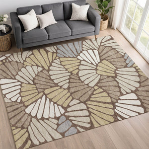 HomeRoots 10' X 14' Elegant Chocolate Gold Gray Floral Washable Rug - Durable, Stylish, Indoor/Outdoor Comfort 689906