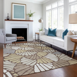 HomeRoots 10' X 14' Elegant Chocolate Gold Gray Floral Washable Rug - Durable, Stylish, Indoor/Outdoor Comfort 689906