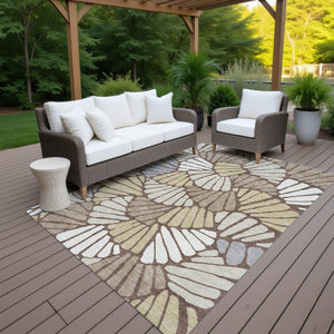 HomeRoots 10' X 14' Elegant Chocolate Gold Gray Floral Washable Rug - Durable, Stylish, Indoor/Outdoor Comfort 689906