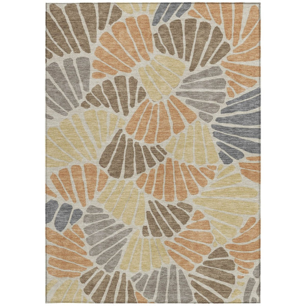 HomeRoots 5' X 8' Copper Gold and Brown Floral Area Rug – Stylish, Washable, Indoor/Outdoor, Durable Design! 689908