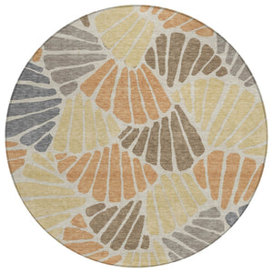 HomeRoots 8' Elegant Floral Round Area Rug in Copper, Gold & Brown – Washable for Indoor & Outdoor Use! 689909