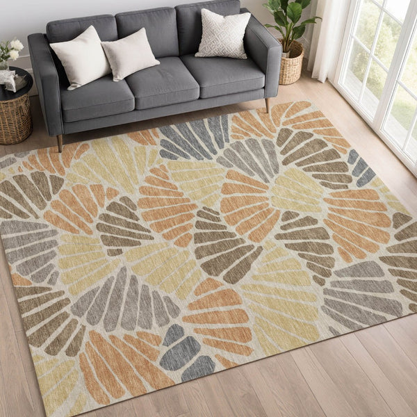 HomeRoots 10' Floral Area Rug in Copper Gold & Brown - Durable, Washable & Stylish for Indoor/Outdoor Use 689912