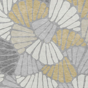 HomeRoots 5' Gray, Gold & Ivory Floral Washable Area Rug - Durable, Stylish for Indoor/Outdoor Living Spaces 689914