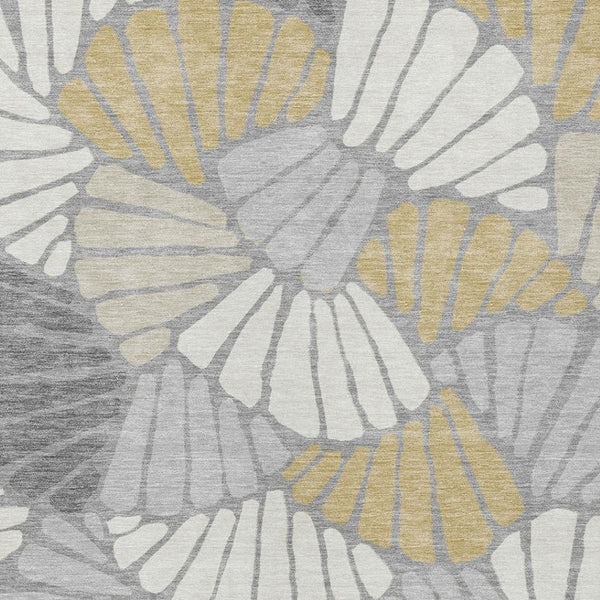 HomeRoots 5' Gray, Gold & Ivory Floral Washable Area Rug - Durable, Stylish for Indoor/Outdoor Living Spaces 689914