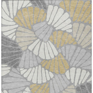 HomeRoots 5' Gray, Gold & Ivory Floral Washable Area Rug - Durable, Stylish for Indoor/Outdoor Living Spaces 689914